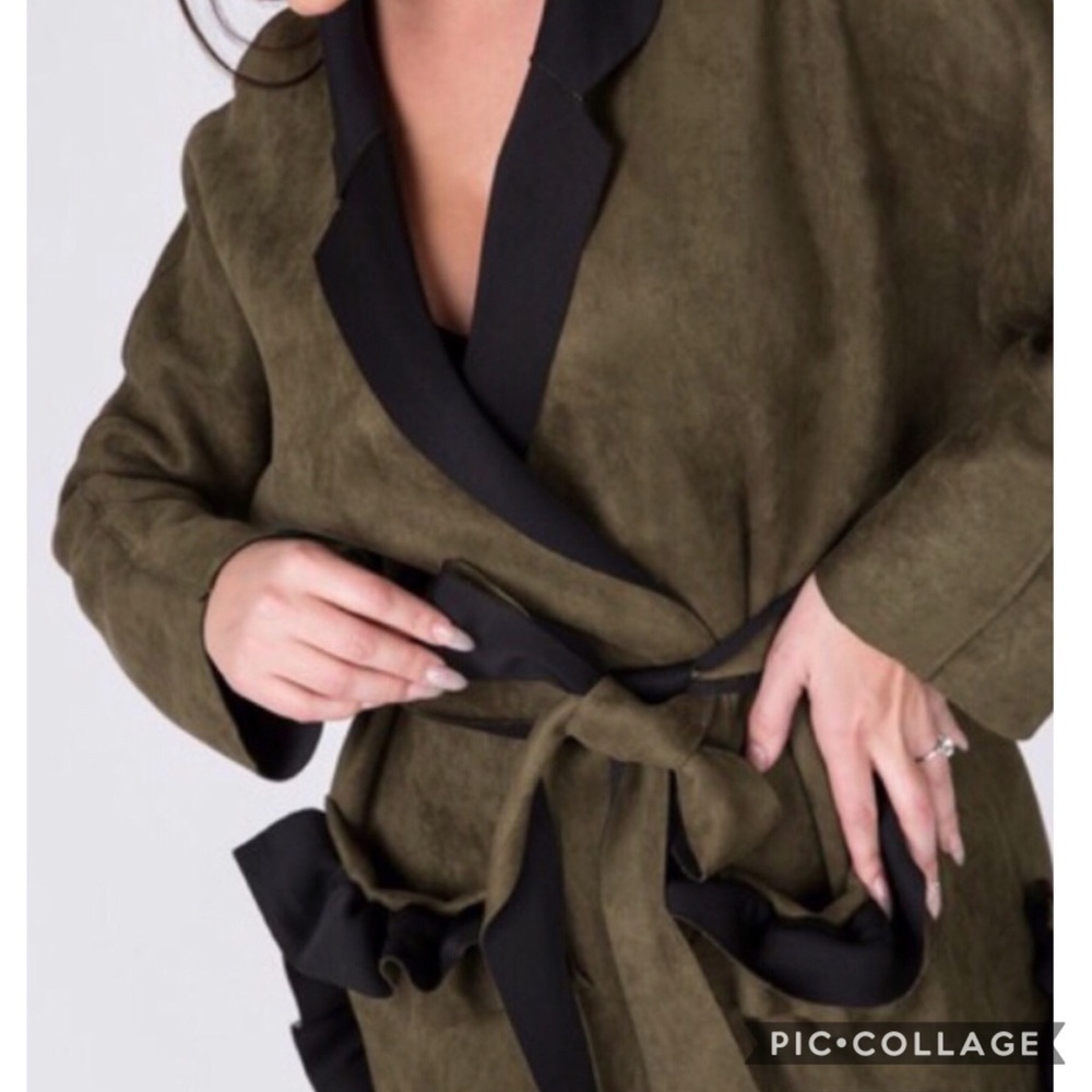 SALE!! Re-Stocked! Beautiful Olive Faux Suede Coat - Picture 3 of 4
